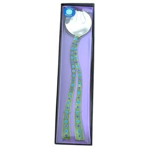 Y2K Green Blue Enamel Salad Servers 13.5in Retro Kitchen Decor Wild Eye Designs